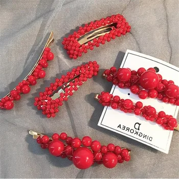 1 vnt Mados Red Pearl Plaukų Įrašą Moterims, Elegantiškas korėjos Dizaino Snap Žiburių Stick Staigius Plaukų Formavimo Priedai