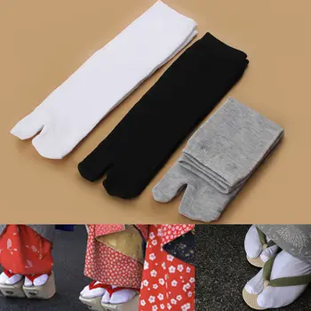 1Pair Dviejų Pirštų Kojinės Japonų Kimono Flip Flop Sandalas Split Toe Kojinės Padalinta Moterų Aukšto Vamzdis Medvilnės Dviejų Kojų Namo Aukšte Kojinės