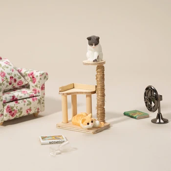 1PC 1: 12 Lėlių namų baldų Mini katė žaislas baldai katė laipiojimo stovo 4.8 * 3.4 * 7cm