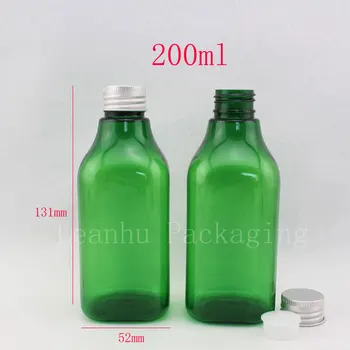 200ML Žalias Kvadratas Plastikinio Butelio Aliuminio Dangtelis , 200CC Šampūnas / Losjonas Sub-išpilstymo , Tuščias Kosmetikos Pakuotę (30 VNT/Lot )