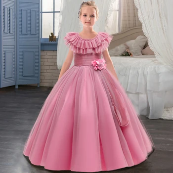 2022 Inscenizacija Kids Pink Bridesmaid Suknelę Mergaitėms, Vaikams, Kostiumų Nėrinių Princesė Suknelės Vestido Gėlių Mergaitė Vestuves Suknelė