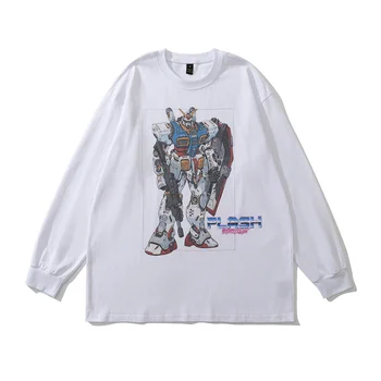 2022 Vyrų Hip-Hop Streetwear Marškinėliai Japonijos Harajuku Anime Robotas Spausdinti Marškinėlius ilgomis Rankovėmis Laisvi marškinėliai Medvilnės Negabaritinių Tees