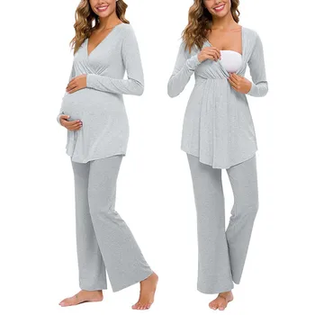 2vnt/komplektas Sleepwear Slaugos Drabužius Nėščioms Moterims Mados Motinystės Pižama Tinka Long Sleeve T-shirt Viršūnes+Kelnės Rinkinys