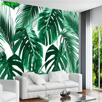 3d tropinių miškų, žalios džiunglės pietryčių azijos atogrąžų medis, bananų lapų kavinė tapetai, tapetai kambarį ranka-dažytos