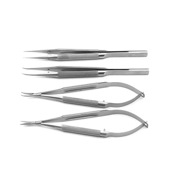 4pcs/set oftalmologijos microsurgical priemones 12,5 cm žirklės+Adatų laikikliai +pincetas nerūdijančio plieno chirurgijos įrankis