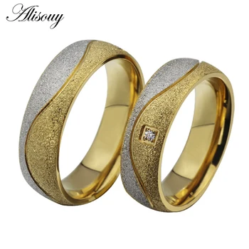 Alisouy mados pora žiedas, skirtas moterims, vyrams Šveitimas nerūdijančio plieno su Cirkonio meilužio, vestuvių, sužadėtuvių žiedai mėgėjams