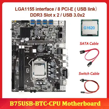 B75 BTC Kasybos Plokštė+G1620 CPU+SATA Kabelis+Switch Kabelis LGA1155 8*PCIE Į USB 2*B75 DDR3 USB BTC Plokštė