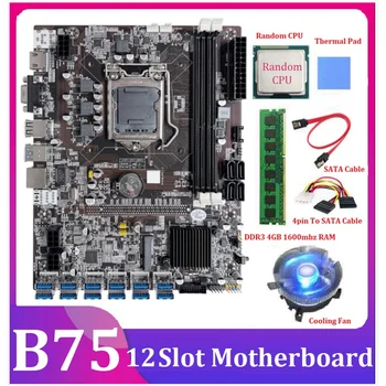 B75 ETH Kasybos Plokštė LGA1155 12 PCIE Į USB Atsitiktinai CPU+DDR3 4GB 1 600mhz RAM vaizdo plokštė B75 BTC Kasyba