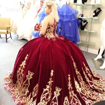 Blizgančių Aukso China Bordo Quinceanera Suknelės 2022 Reljefiniai Kamuolys Suknelė Saldus 15 Metų Suknelė Madingas Nėrinių Prom Vestidos Formais