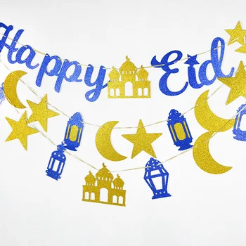 Blizgučiai EID Mubarakas Laišką Reklama Girliandą Star Mėnulis Popieriaus Starta Laimingas Eid Islamo Musulmonų Namų Šventinės Dekoracijos