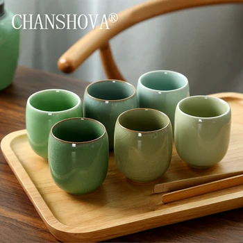 CHANSHOVA 150ml Tradicinės Kinų Stiliaus, spalvos jūros vandens Crackle Keramikos Teacup Kinijos Porceliano Mažas Kavos arbatos rinkinys H284