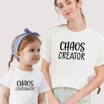 Chaosas Koordinatorius Mama Mini Šeimos Atitikimo Komplektus T-shirt Moterims, Besties Motina Dukra Man Viršūnes Mergaitė, Mamytė Kūdikių Drabužiai Tee