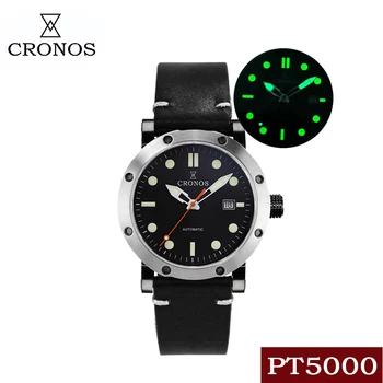 CRONOS Mens Pilotas Laikrodžiai karių Žiūrėti Automatinis Mechaninis Laikrodis C3 Šviesos Vandeniui Safyras Emalio Rinkimo PT5000