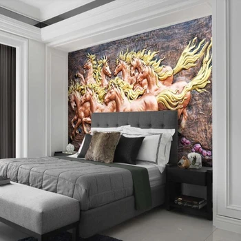 Custom 3D papel de parede, Aštuoni Arkliai freskos už kambarį, miegamąjį, TV foną, sienos, namų vandeniui tapetai