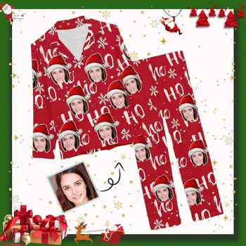 Custom Snaigės Kalėdų Ho Ho Ho Raudona Namų Drabužių Sleepwear Moterims Naktiniai Drabužiai Asmeninį Unikalų Moterų Ilgas, Minkštas Pajama Rinkinys