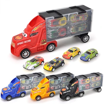 Didelis Transporto Automobilių Konteinerių Vežėjas Sunkvežimių Žaislai Su 4pcs Mini Diecast Automobilių Žaislai Vaikams Modelio Berniukai Gimtadienio Dovanos