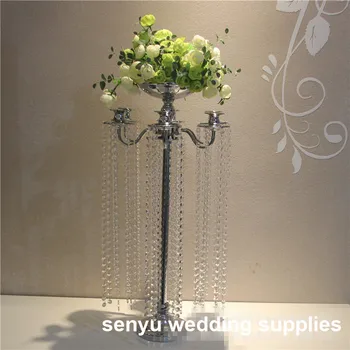 Didmeninė 6 ginklų ūgio pigūs kristalų šviestuvai su gėlių dubenį akrilo žvakė centerpieces vestuvėms senyu00030