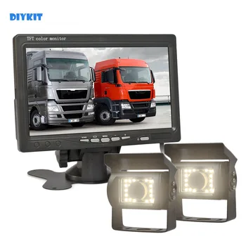 DIYKIT 2 x 4pin LED Naktinio Matymo CCD Galinio vaizdo Kameros Rinkiniu + DC 12V-24V 7inch TFT LCD Automobilinis Monitorius Autobusų Poilsinė Sunkvežimis