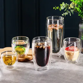 Dvigubos Sienelės Stiklo Taurės Drinkware Karščiui atsparūs Alaus Espresso Kavos Puodelio Nustatyti Rankų darbo Alaus Puodelis Arbatos stiklas Viskio Stiklo Puodeliai