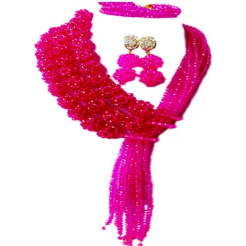 Fuchsia Pink Afrikos Juvelyrika Nustatyti Moterų Kristalų Zawalcowany Kostiumas Karoliai, Apyrankės Auskarai 3CQST09