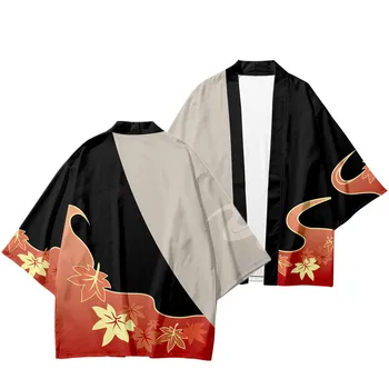 Genshin Poveikio Cosplay Kostiumų Kazuha Apsiaustu Kimono Marškinėliai Šortai Moterims Vyrai Kaedehara Harajuku Viršūnės