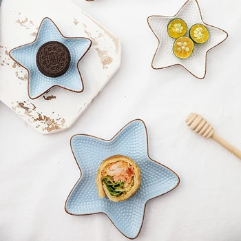 Japonų Keramikos Ocean Blue Desertas Plokštės Namuose Žvaigždės Formos Užkandžių Lėkštės Restoranas Kūrybos Vaisių Plokštė, Virtuvės Reikmenys