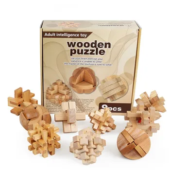[Juokingi] 9pcs/set 3D rankų darbo senovinių Ming užraktas Luban užraktas medinis žaislas suaugusiųjų įspūdį vaikų Švietimo Žaislas Smegenų Kibinimas Žaidimas IQ žaislas