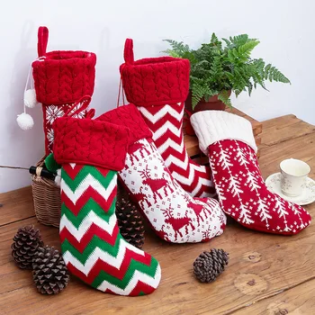 Kalėdų kojinę megzti vilnos spalvos juostele didelės talpos vaikams, saldainiai dovanų maišelis 2020 Naujųjų Metų namų langų apdailos