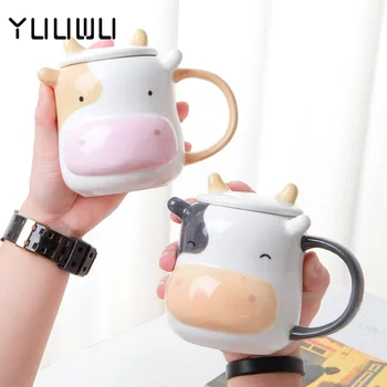 Keramikos Mielas Karvių Puodelis Kavos Puodelių Dangteliai Šaukštai Vaikų Didelio pajėgumo Vandens Office Pieno Naujas Produktas Kūrybos Namuose Drinkware