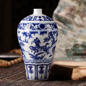 Klasikinė Mėlynos ir Baltos spalvos Porceliano Vazos Kinijos Derliaus Dažytos Senovės Duomenys Dekoratyvinių Gėlių Vaza Kambarį Apdaila
