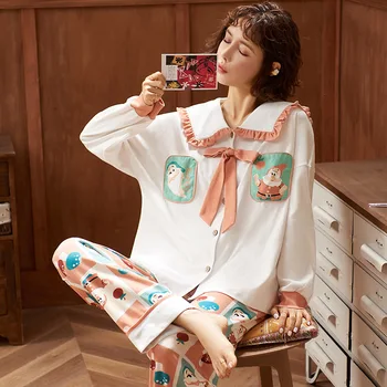 Korėjos Versiją Internete Ponios ilgomis Rankovėmis Medvilnės Megztinis Rudenį ir Žiemą Dviejų dalių Kostiumas Sweet Home Paslauga Vasarą