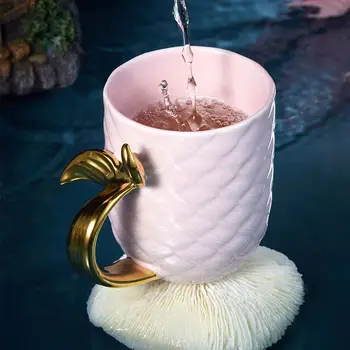 Kūrybos aukso Undinė Keramikos puodelis kavos Puodeliai Mados Puodelio Pieno Sulčių taurė Home Office Drinkware dovana