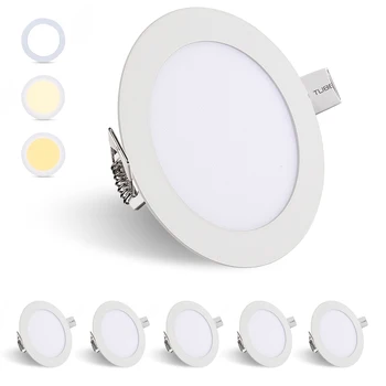 LED Downlight ultra flat LED dėmės, 6W, 230V IP44 3 spalvų režimų šiltai balta neutrali balta cool balta gyvenamasis kambarys vonios kambarys