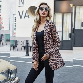 Leopard Print Vieną Mygtuką Derliaus Naujojo Amerikos Stilingas Moterų Švarkas Prarasti Mados Elegantiškas Office Lady 2022 M. Rudenį Streetwear