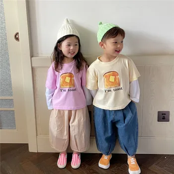 Mergaičių ilgas rankovėmis marškinėliai 2022 nauja vaikų drabužiai korėjos vaikų dėvėti dviejų dalių drabužiai vaikams ruduo dugnas