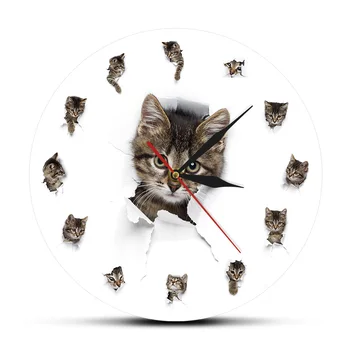 Mielas išdykęs Katinas Laikrodis Gyvūnų gyvenimo nepatogus modelio dizainas naminių kačių savininkas interjero kabo laikrodis Kambarys Meno Dekoro Žiūrėti