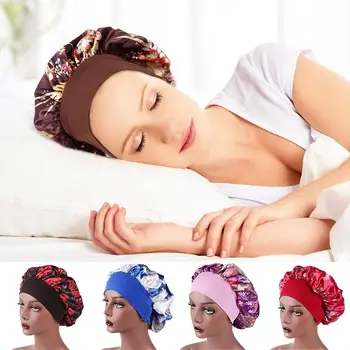 Minkšto Satino Variklio Dangčio Moterų Plati Elastinga Juosta Nakties Miego Skrybėlę Galvos Wrap Chemo Kepurės