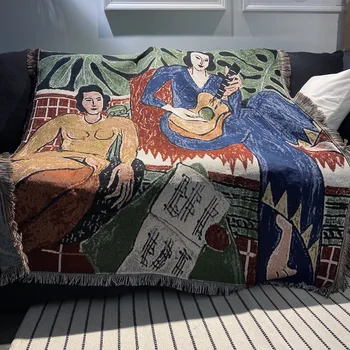 Minkštos Antklodės Kilimų Apdailos Gitara Moteris Matisse kiliminė danga, Sofa Laisvalaikio Kilimų Vieną Mozaiką, Pledas Mesti покрывало на кровать