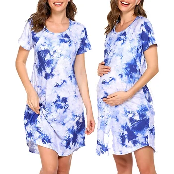 Nauja Motinystės Kaklaraištis Dažų, Spausdinimo Slaugos Dress Motinystės Atsitiktinis Pižama Vasaros Atsitiktinis Suknelė CamisóN Lactancia Nachtkleding
