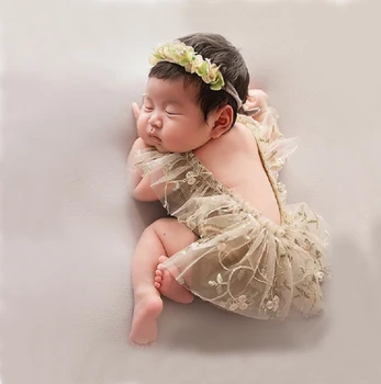 Naujagimio Fotografijos Rekvizitai Skrybėlę Kūdikių Nėrinių Romper Bodysuits Apranga Fotografijos Mergina Dress Fotosesiją Kostiumas