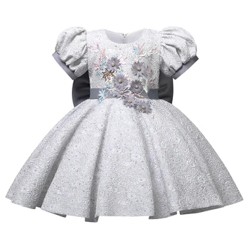 Naujas kūdikio pirmojo gimtadienio didelis lankas suknelė mergina išsiuvinėti žakardo burbulas rankovėmis suknelė atostogų šalis princesė suknelė