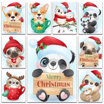 Naujas Pilnas Deimantų tapyba, mozaika, siuvinėjimas Kalėdų Dovanos Panda Šuo Dramblys Pelėda Tinginys Elnias Corgi kryželiu dekoro S091