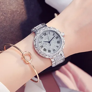 Naujas, Sidabro, Deimantų Laikrodžiai Moterims Prabangos Plieno Pilnas Kalnų Krištolas Laikrodžius Crystal Lady Suknelė Laikrodžiai Moterų Kvarco Žiūrėti