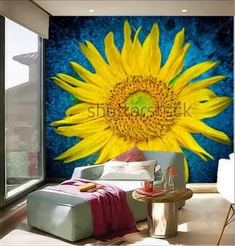 Naujausius 3D freskomis,impresionizmo saulėgrąžų papel de parede. Gyvenamasis kambarys, sofa-lova, TV foną, sienos, miegamojo sienos popieriaus.