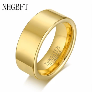 NHGBFT 8mm pločio Aukso Spalvos Volframo Karbido Žiedas Mens Vestuvių vestuvinis žiedas papuošalai