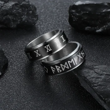 Pankų Mados Stiliaus Antikvariniai Retro Vyrų Papuošalai Viking Pasukti Žiedas Moterų Black Amuletas Derliaus Skandinavų Runos Žiedai Moterims