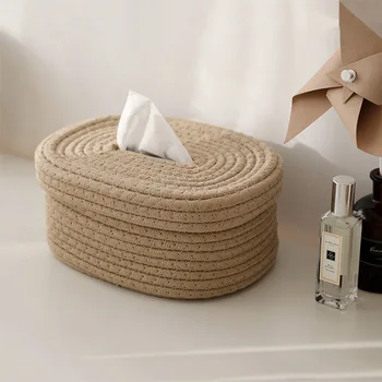 Paprasta-Japonų stiliaus medvilnės virvė austų audinių langelį maisto produktų laikymo dėžutė kūrybos desktop storage box siurbimo popieriaus langelį, rankas plauti
