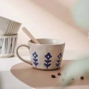 Paprasta Šiaurės Keraminiai Puodeliai Mažos Mėlynos spalvos Gėlių Rankoje-printed Puodelis Kūrybinė Asmenybė Vandens Cup Kava, Arbata, Pienas, Avižiniai dribsniai Drinkware