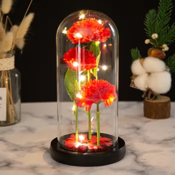 Romantika Dirbtinių Gėlių Stiklo danga Grožio Ir Žvėrys Du Rose Led Baterija Lempos Valentino Diena Dovana