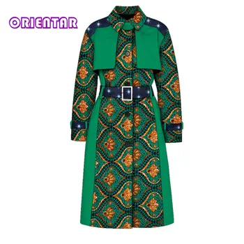 Rudenį Moterys Afrikos Paltai Medvilnės Afrikos Spausdinti Ilgos Tranšėjos Paltai Suknelė Mados Long Striukė Afrikos Drabužiai Moterims WY9675